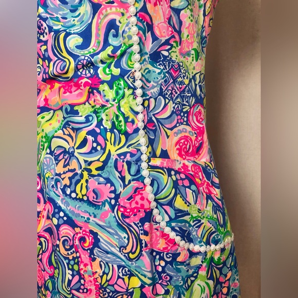 Lilly Pulitzer Shift Dress Pink Blue Floral Short Sleeve Crew Neck Knee Length 2 - Picture 11 of 16
